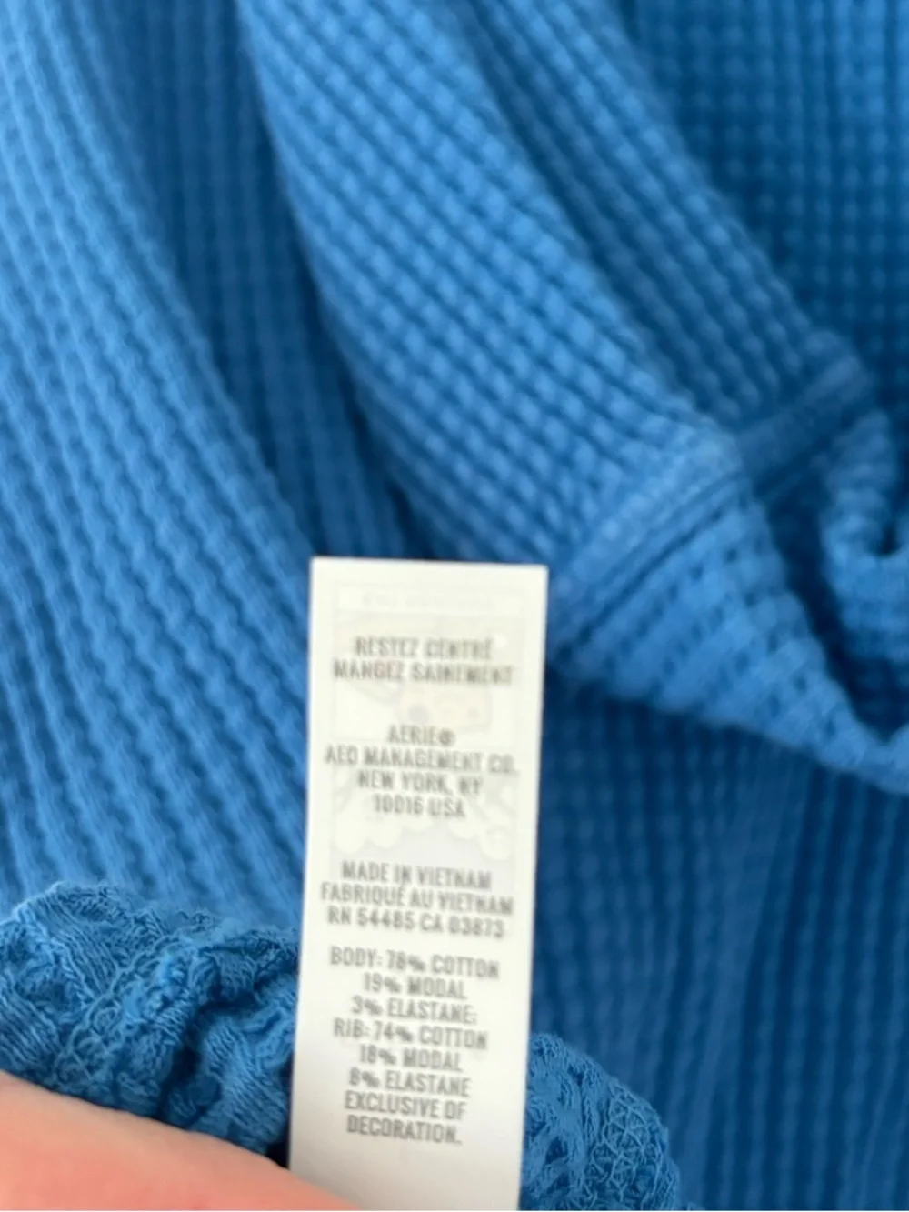Aerie Offline Sky Blue Wow! Waffle Oversized Cropped Hoodie Size Medium - Picture 10 of 10